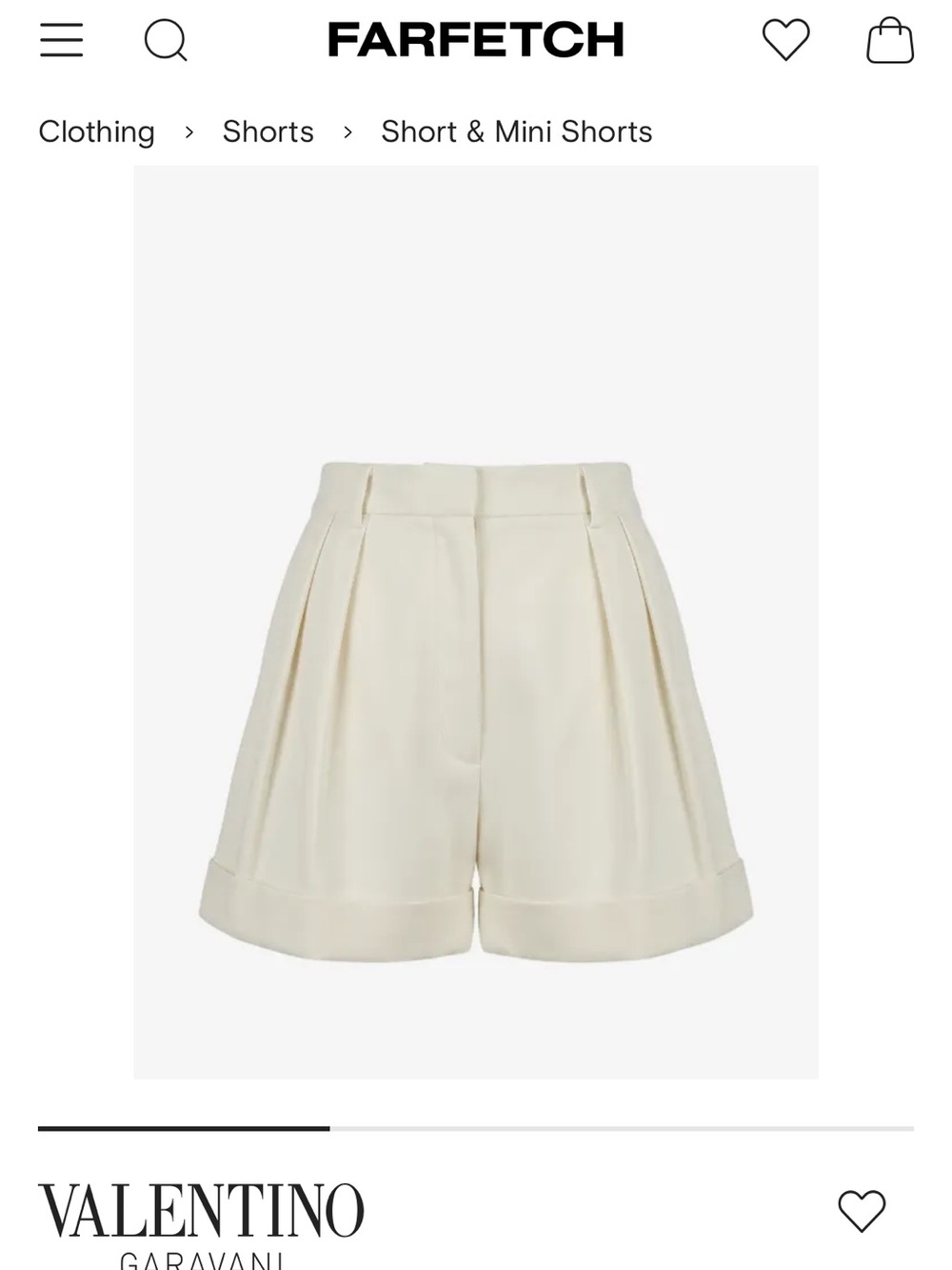 Valentino Ivory High-Waist Pleated Cuffed Shorts